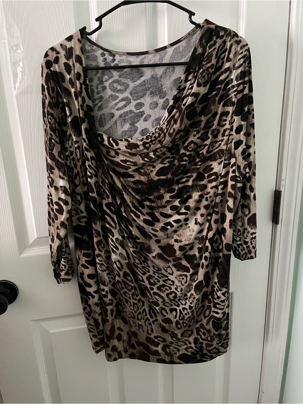 Leopard Print Drape Neck Women's top - Brown size3XL